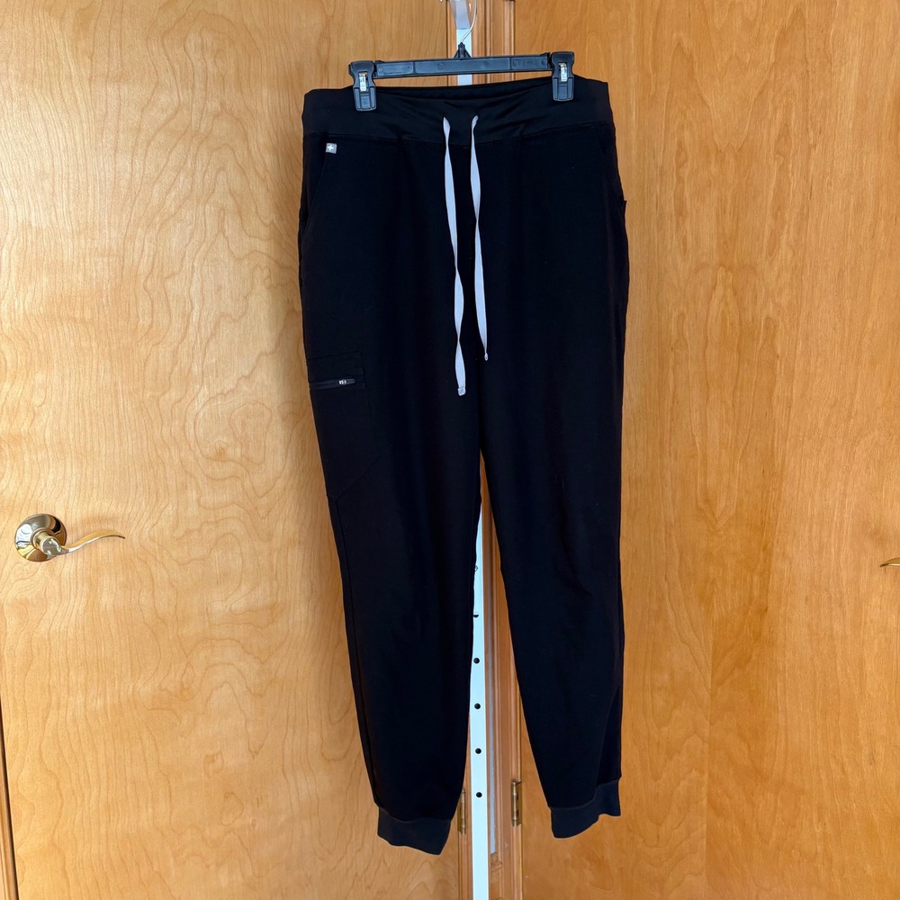 Figs Black Track Pants with White Drawstring